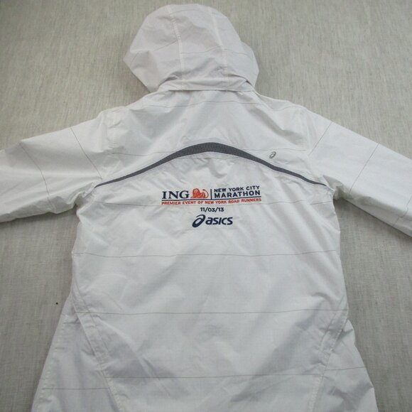 Asics New York City Marathon Jacket Womens 12 White Windbreaker Hooded Full Zip‎ - Picture 3 of 16
